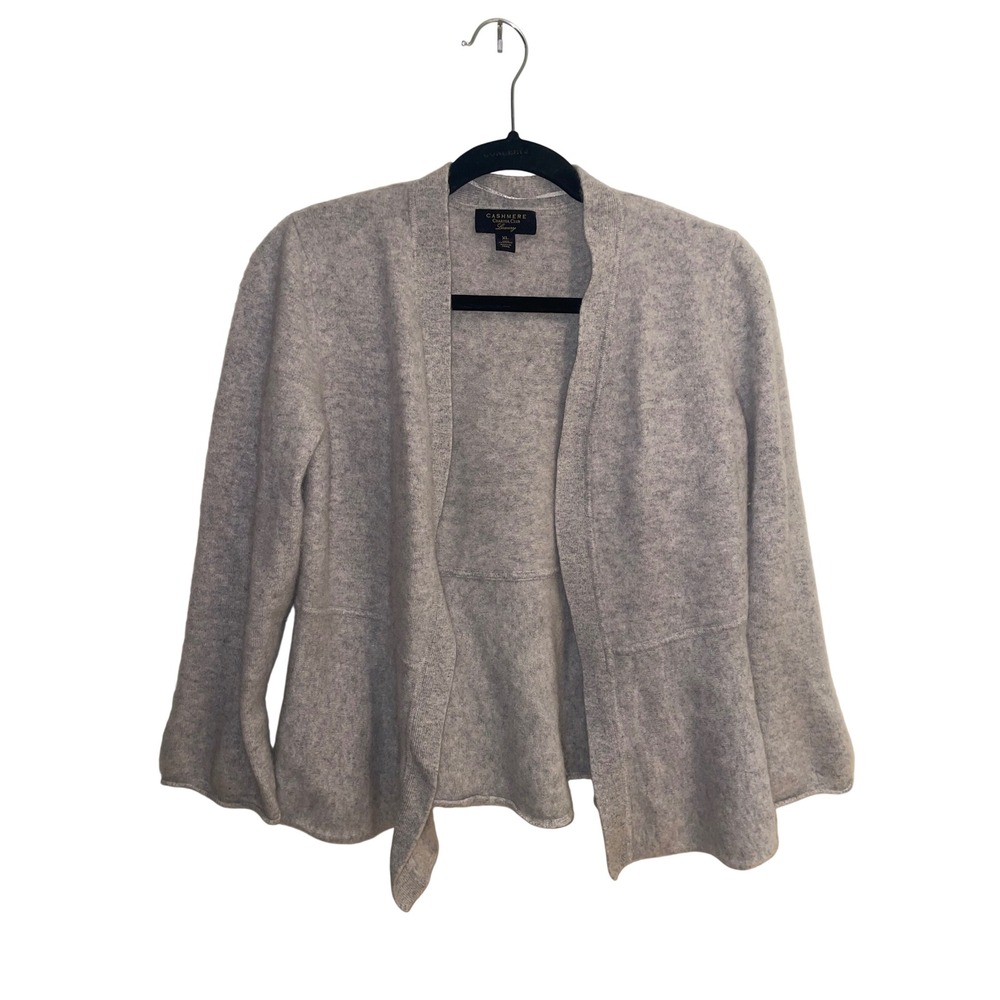 Charter Club Luxury 100% Cashmere Cardigan Gray Peplum Open Front Sweater XL
